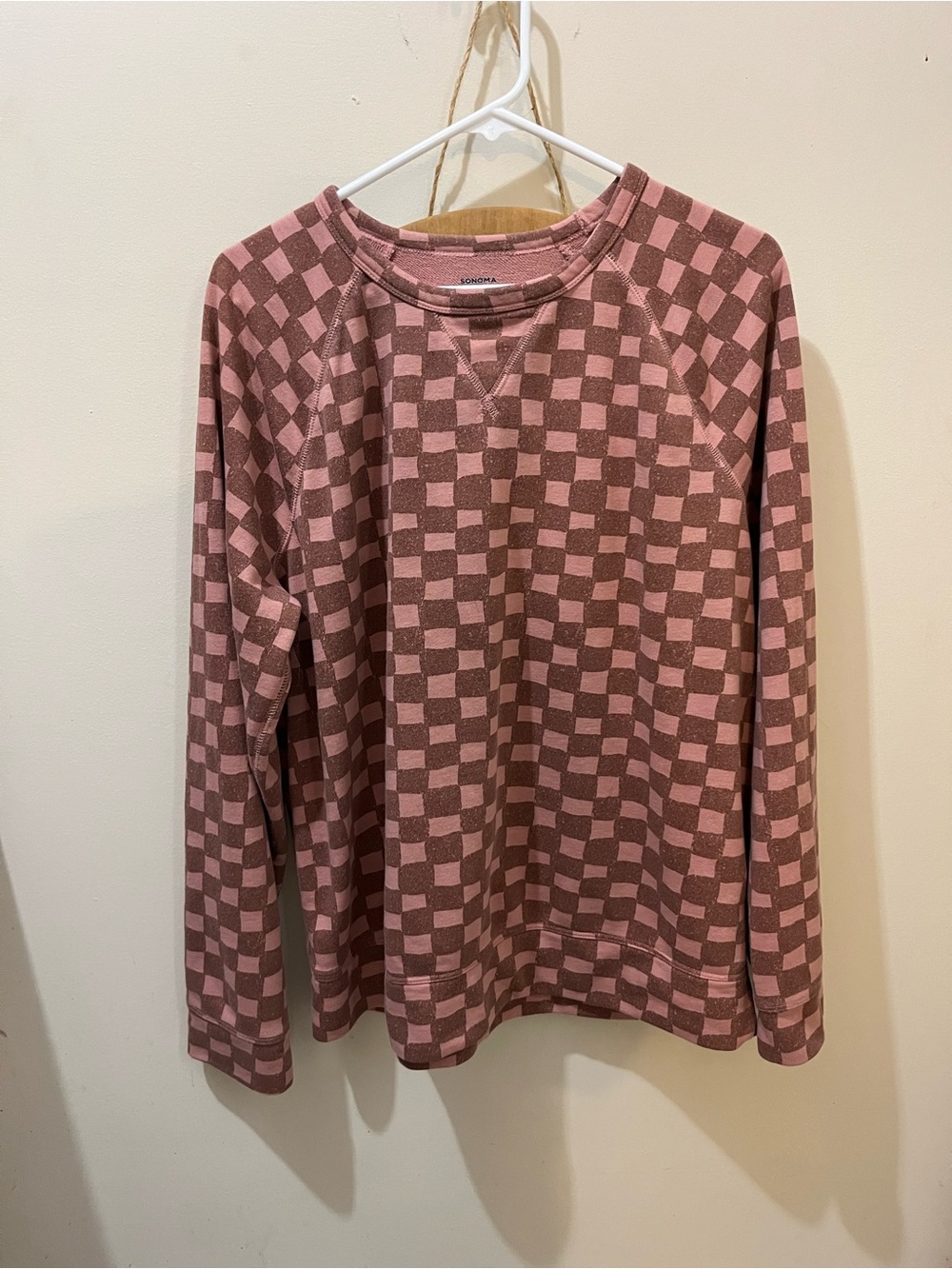 Sonoma Mauve Checkerboard Crewneck Pullover